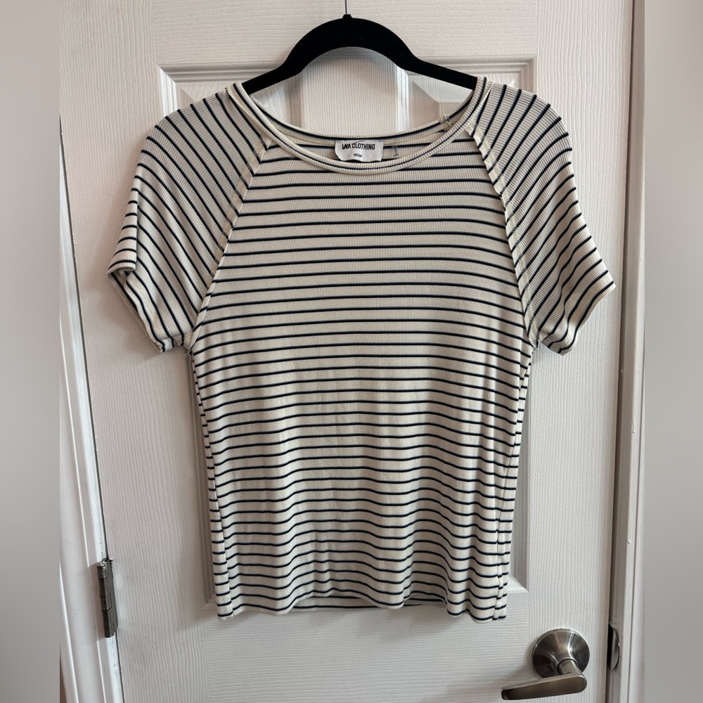 LNA CLOTHING • REVOLVE Striped Ribbed Knit Short Sleeve Top Size Medium